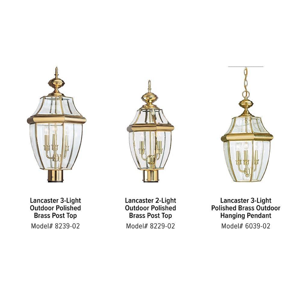 Lancaster 3-Light Outdoor Polished Brass Post Top