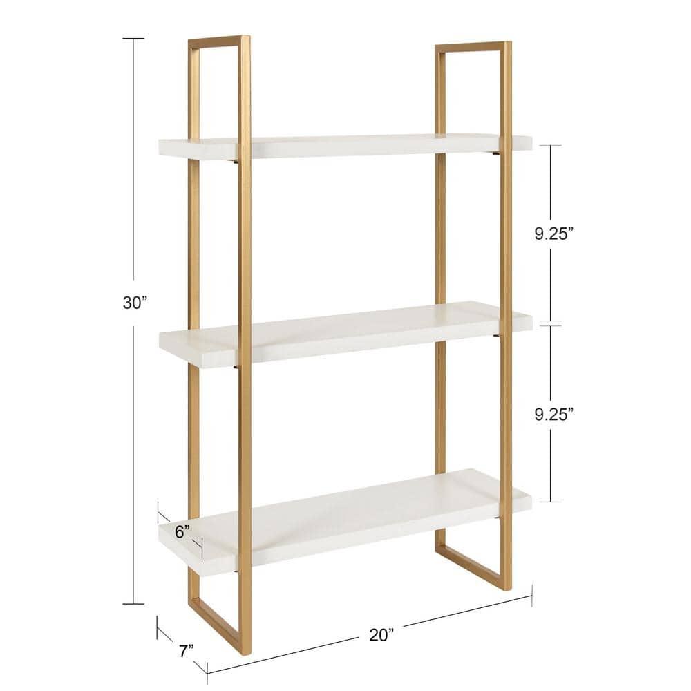 20" x 30" Leigh Wood and Metal Wall Shelf White/Gold - Kate & Laurel All Things Decor