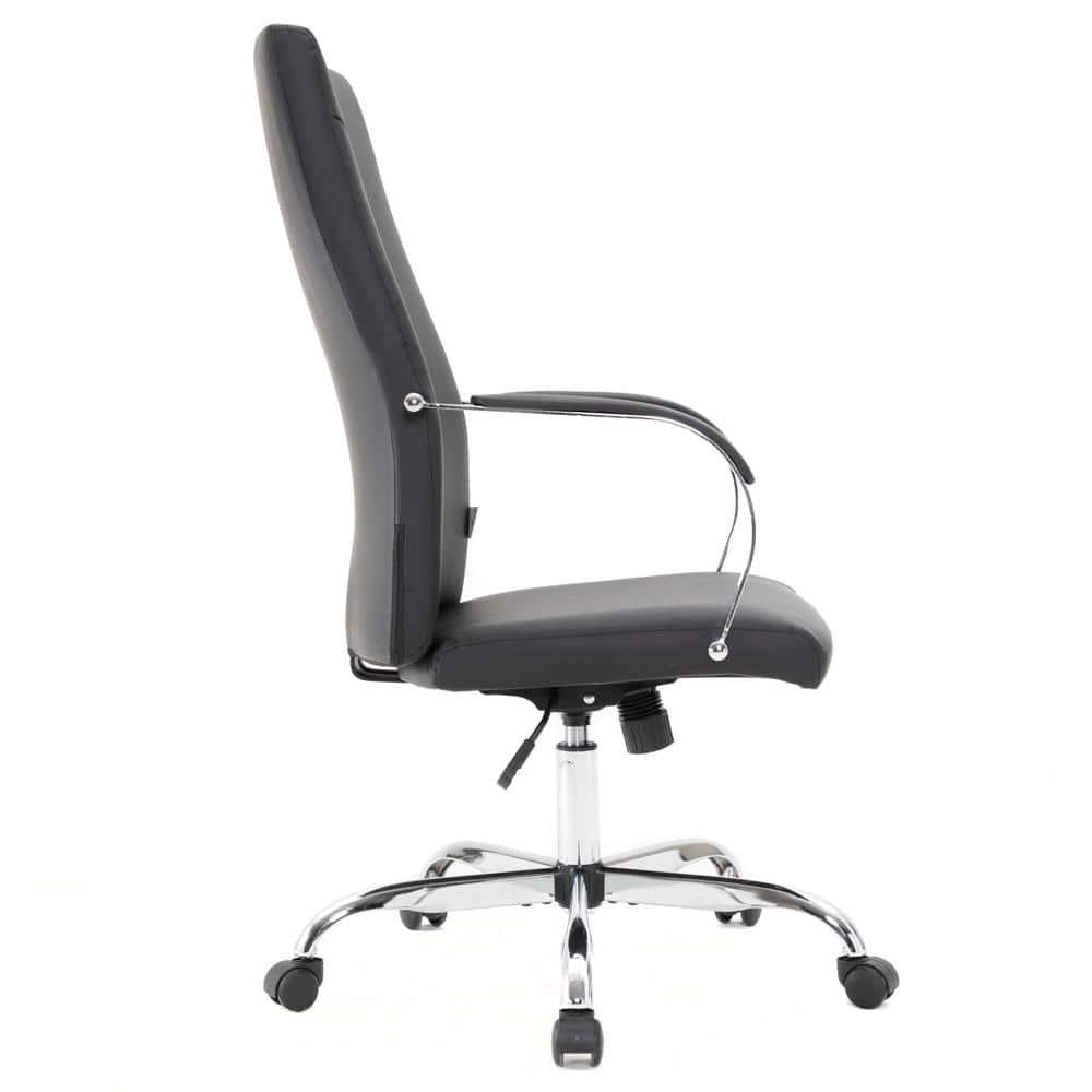 LeisureMod Sonora High-Back Leather Office Chair with Adjustable Height, Swivel, and Tilt in Black