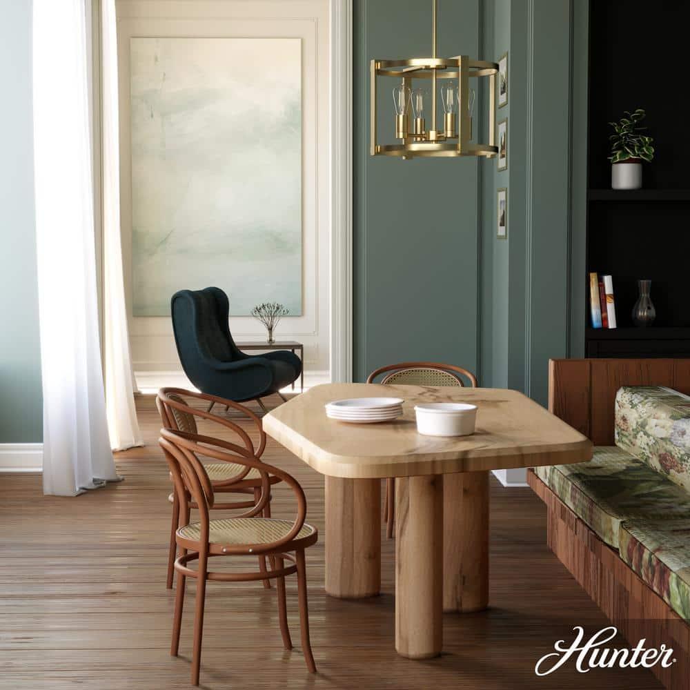 Hunter - Astwood 4-light Alturas Gold, Medium Size Chandelier, Dimmable, Caged Style, Drum Shaped, for Bedrooms, Kitchens, Dining, Living Rooms - 19958
