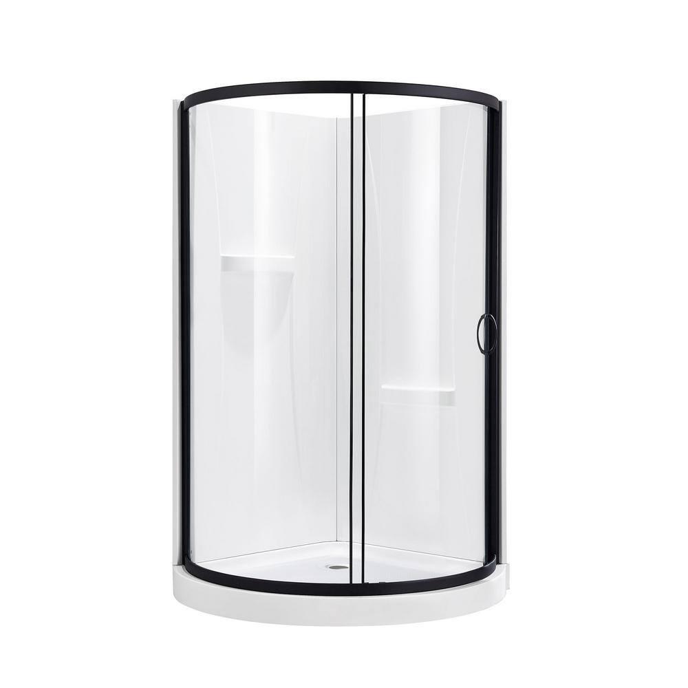 Ove Decors OVE Decors Breeze 44 in. Round Shower Kit, Clear Door with Shower Base and Wall 15SKA-BREE38-BLKAC
