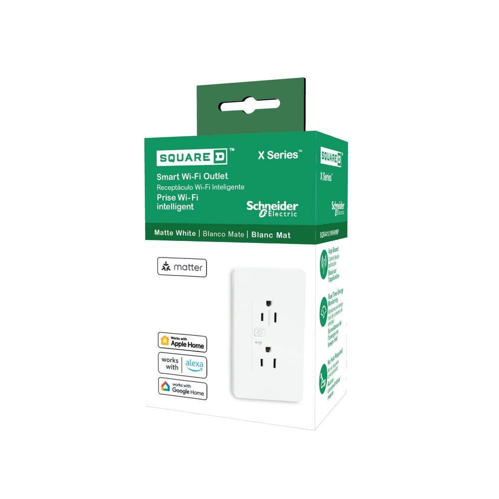Square D by Schneider Electric X Series 15A 125V Wi-Fi Energy Monitoring Socket Outlet, Tamper Resistant, Needs Neutral Wire, Matter Certified, Compatible with Alexa, Google Home, Apple Home, Grey
