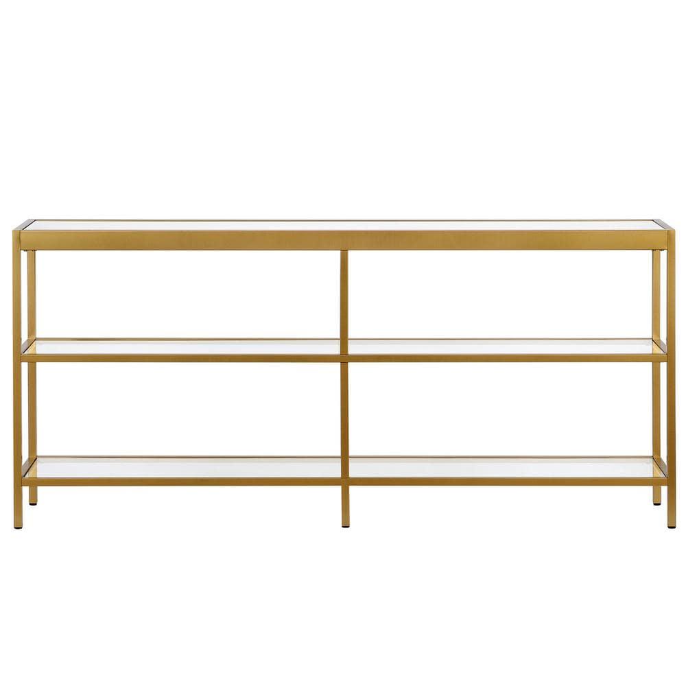 Evelyn&Zoe Alexis 64" Wide Rectangular Console Table, Brass