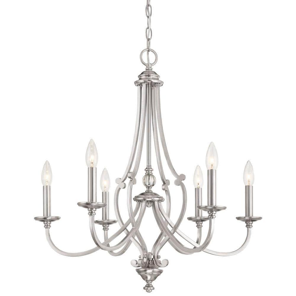 Minka Lavery Brushed Nickel Chandelier 26" Wide French 6-Light Fixture for Dining Room House Foyer Kitchen Entryway Bedroom Home