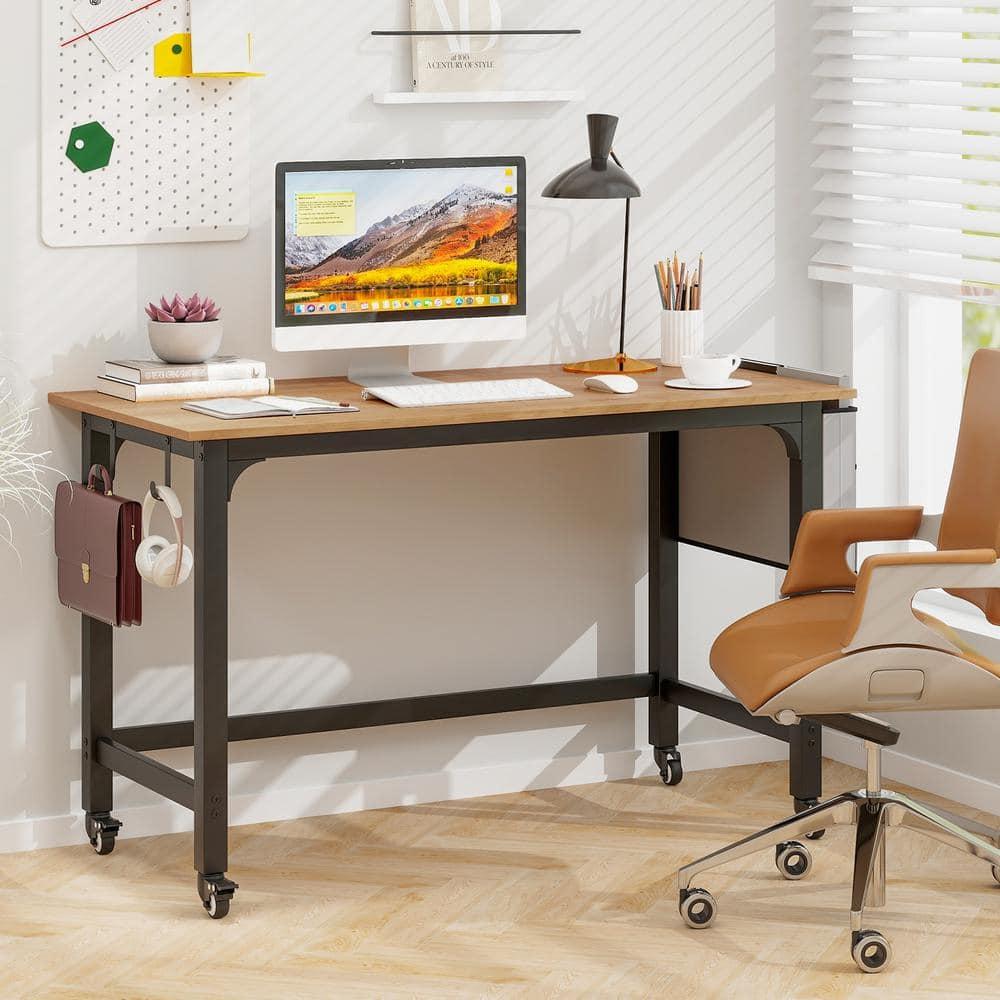 Costway Rolling Computer Desk Metal Frame PC Laptop Table Wood Top Study Workstation