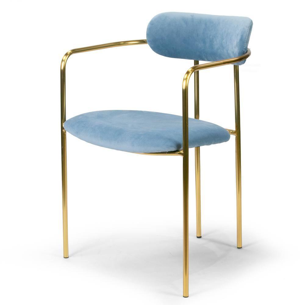 Set of 2 Demi Contemporary Chair Light Blue - LumiSource: Gold Frame, Velvet, Cushioned Seat