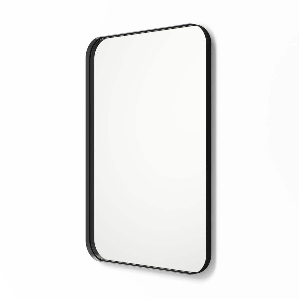 Better Bevel 20" x 30" Black Metal Framed Mirror | Rectangle Bathroom Wall Mirror | Rounded Corner
