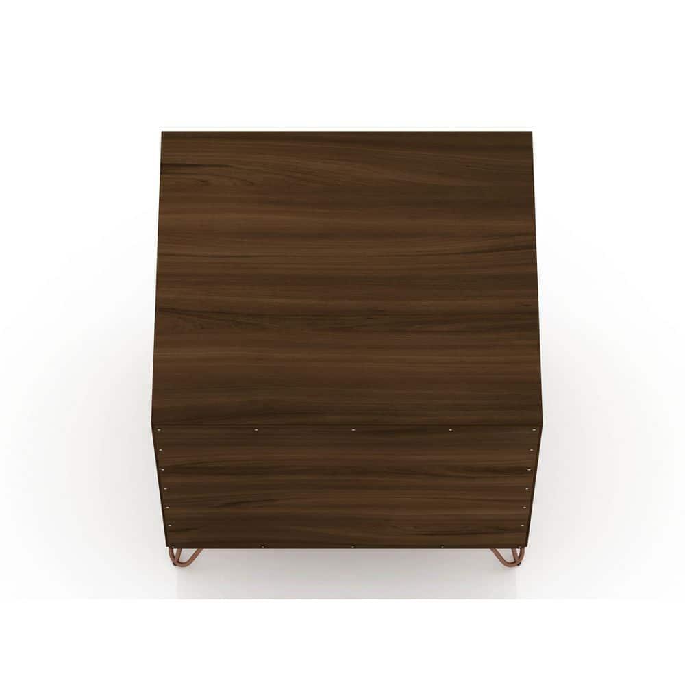 1.0 Rockefeller Nightstand Brown - Manhattan Comfort: Modern Bedside Table with Storage, Shelving & Metal Glides