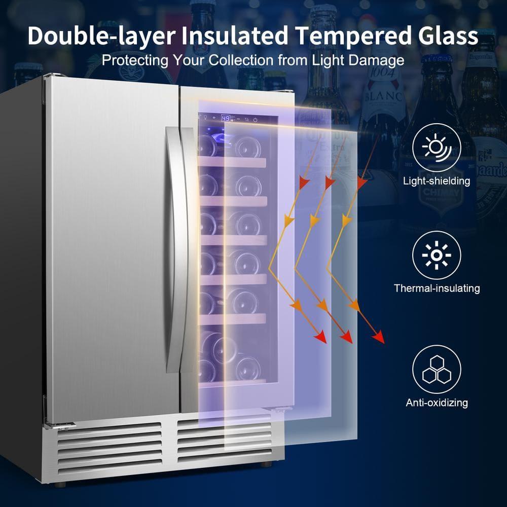 24 Inch Dual Zone 18 Bottle and 57 Can Wine & Beverage Refrigerator Built-in/Freestanding Cooler for Beer Wine Drink with Built-In Light Classic Series