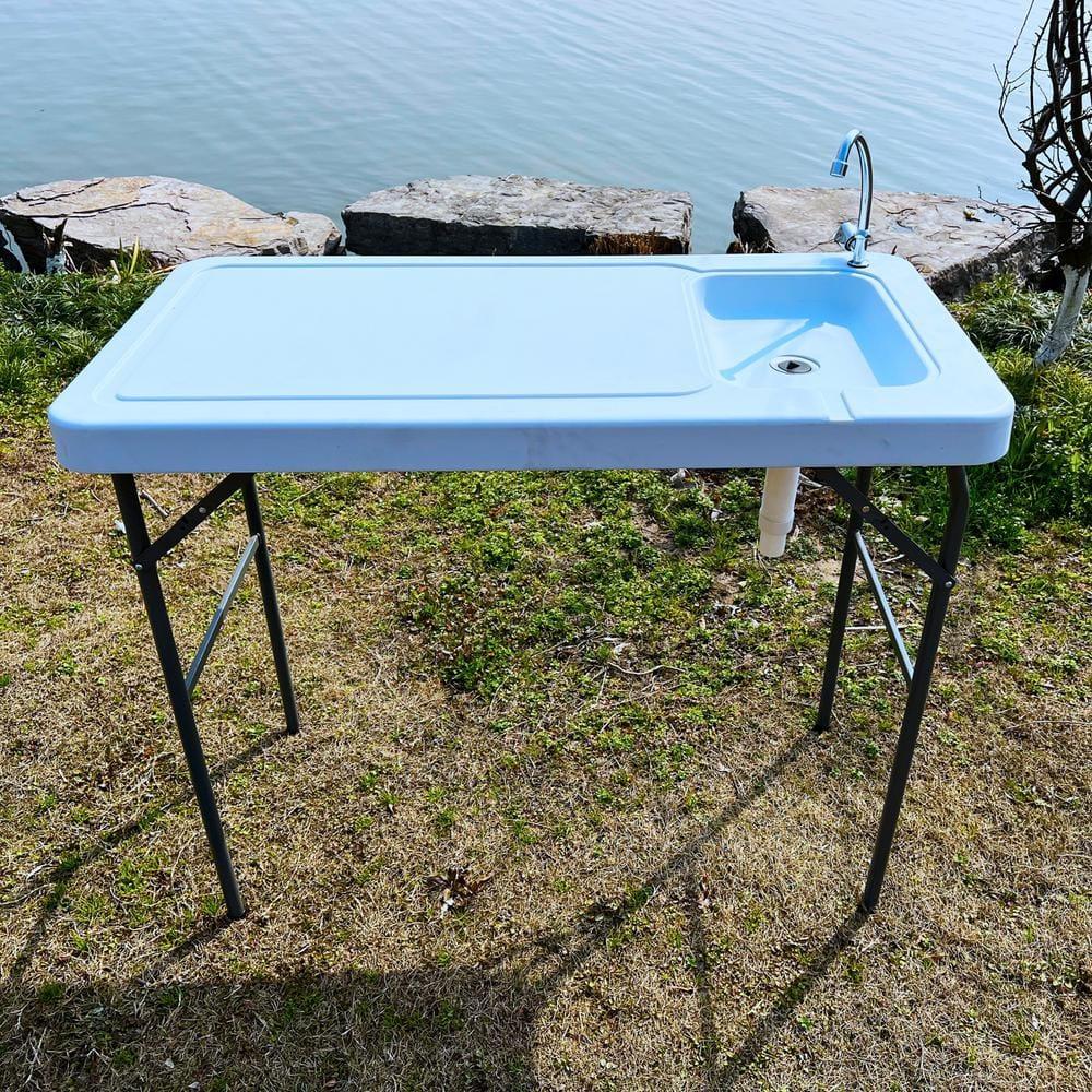 Kadyn Fish Cleaning Table with Sink, Portable Folding Camping Table with Faucet,Outdoor Fish Cleaning Station for Patio