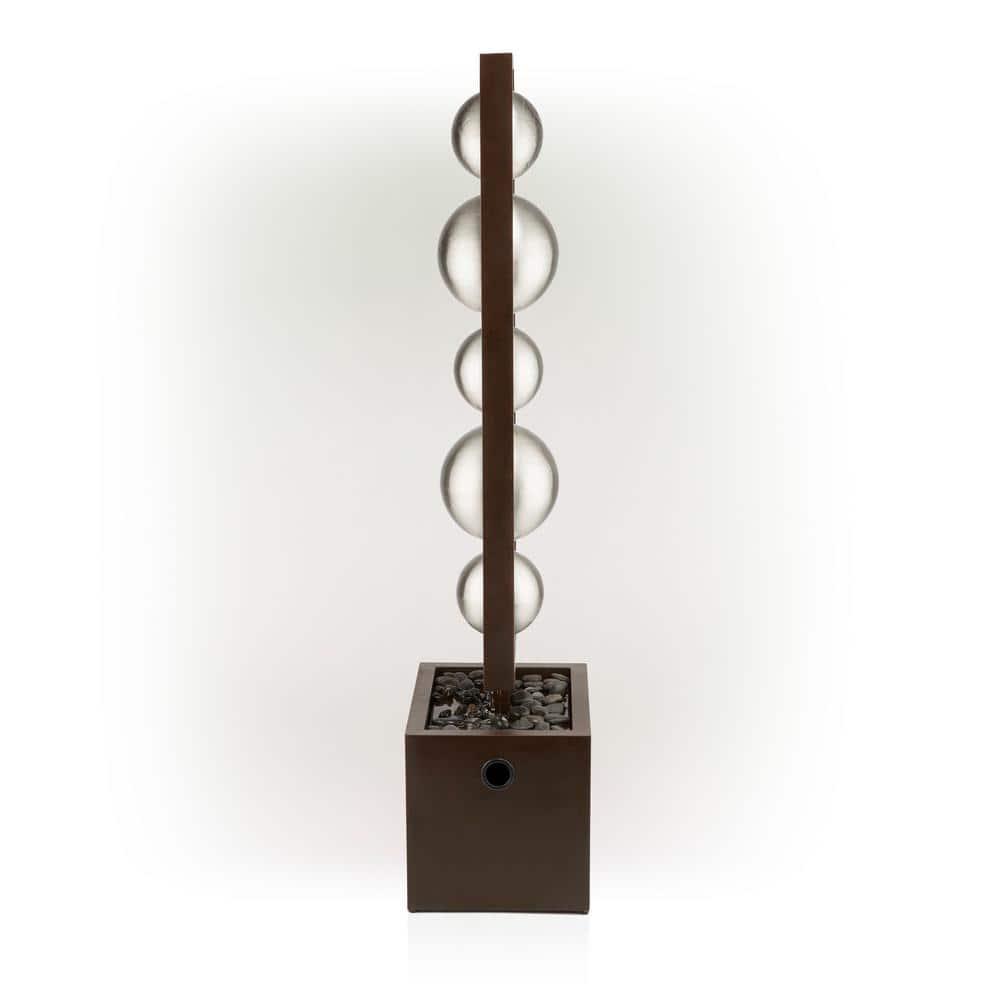 55" Metal Modern Column Fountain with Stainless Steel Orbs Silver/Brown - Alpine Corporation: Electric-Powered