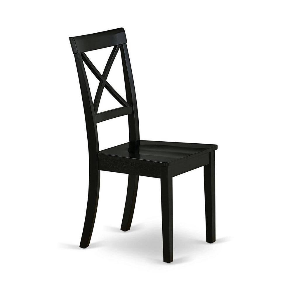 East West Furniture Dublin Table and X-back Chair Set with Wood Seat in Black