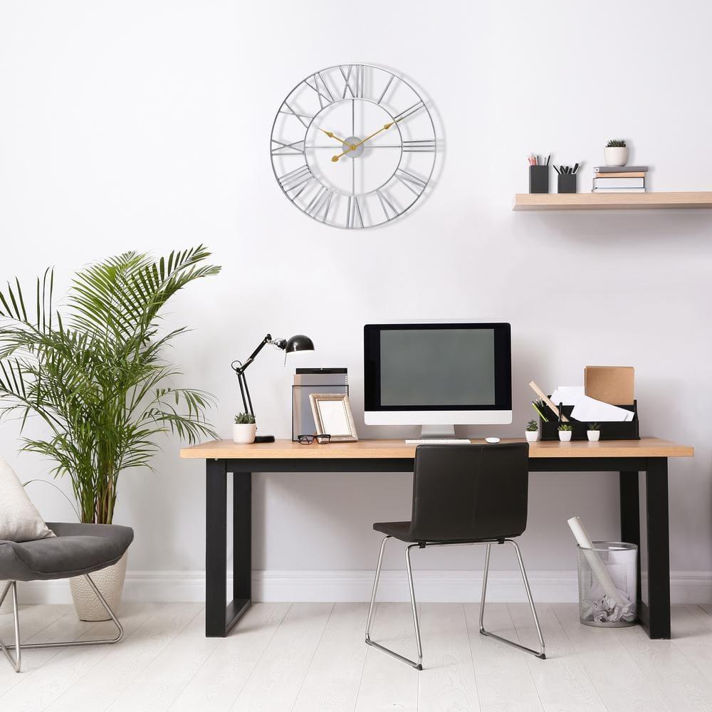 Sorbus Large Wall Clock for Living Room Decor - Roman Numeral Wall Clock for Kitchen - 16 inch Wall Clock Decorative (Silver)