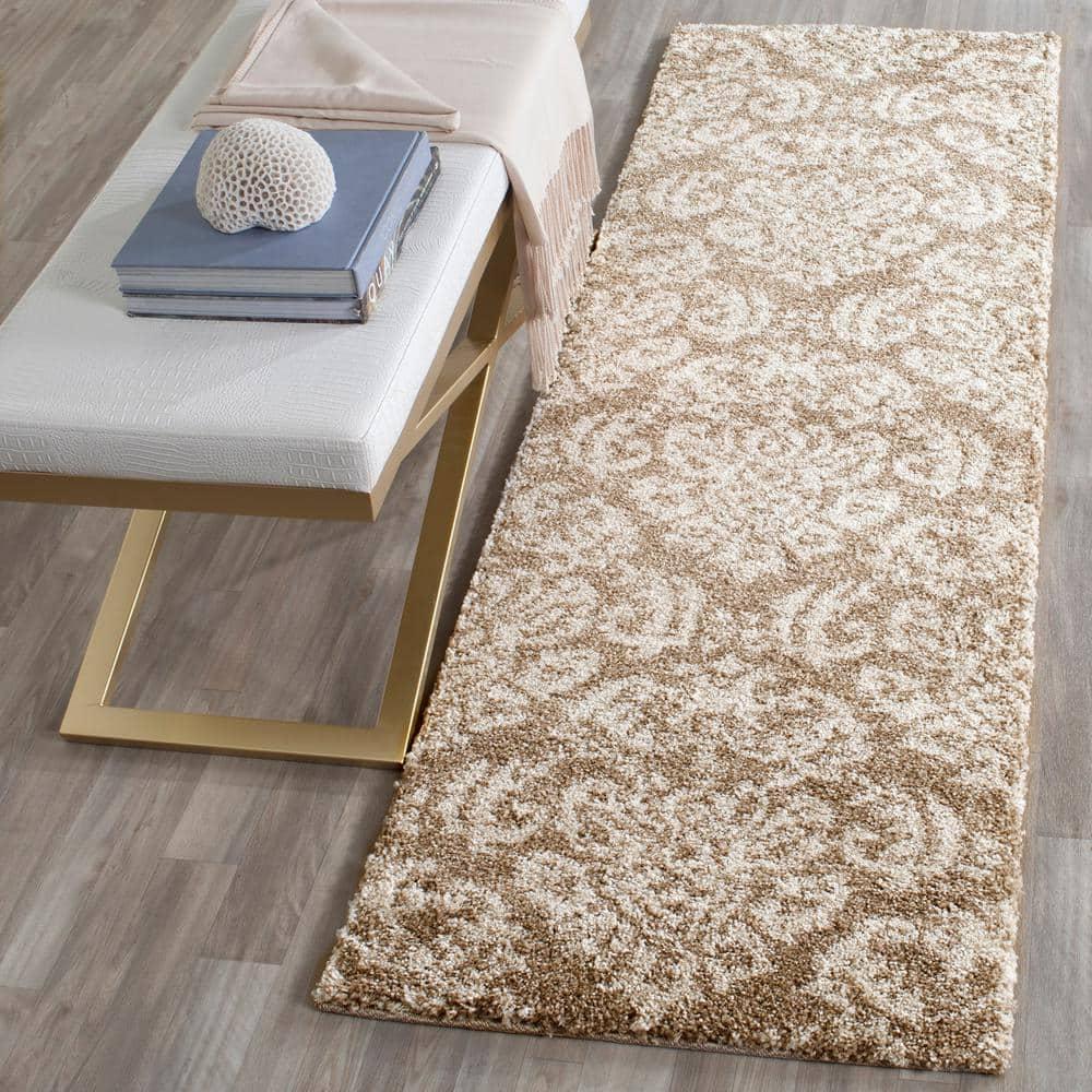 Florida Shag SG460 Power Loomed Indoor Runner Rug - Beige/Cream - 2'3"x11' - Safavieh