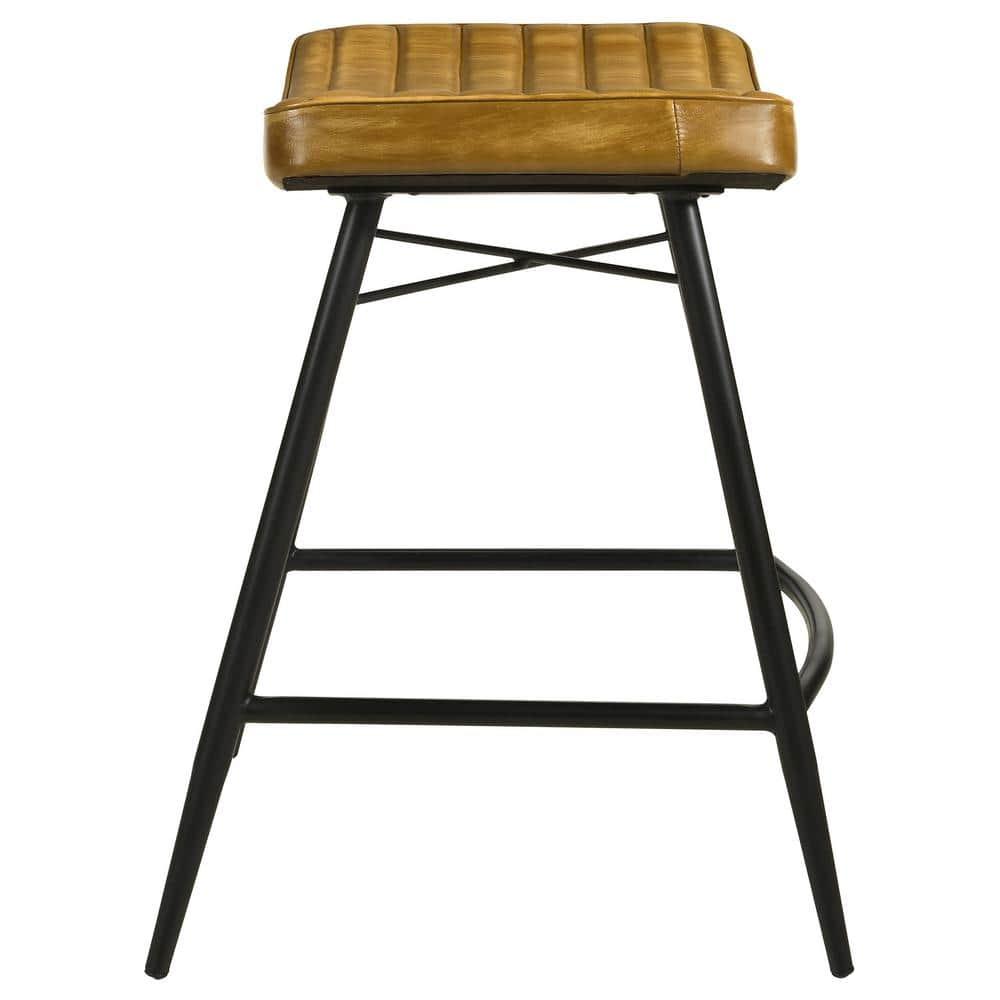 Coaster Bayu Leather Upholstered Counter Height Stool Camel and Black