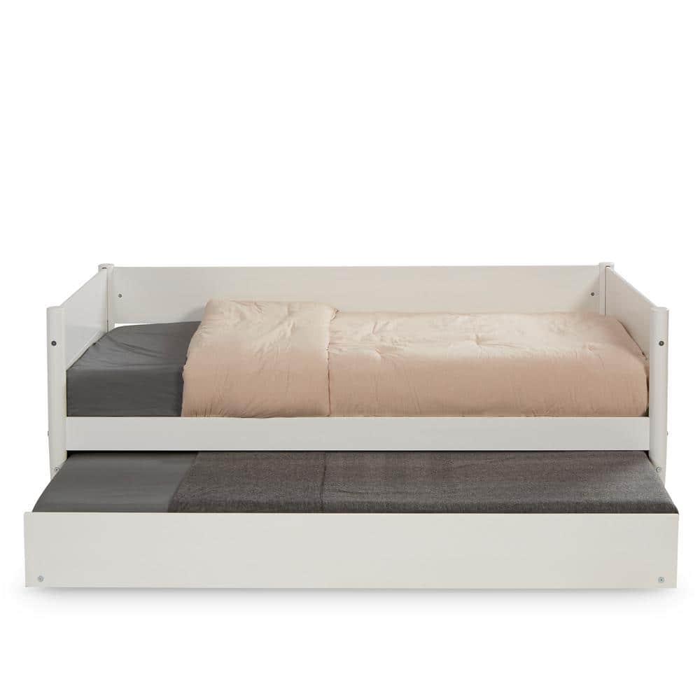 Camaflexi Mid-Century Wood Storage Twin Size Daybed with Trundle White