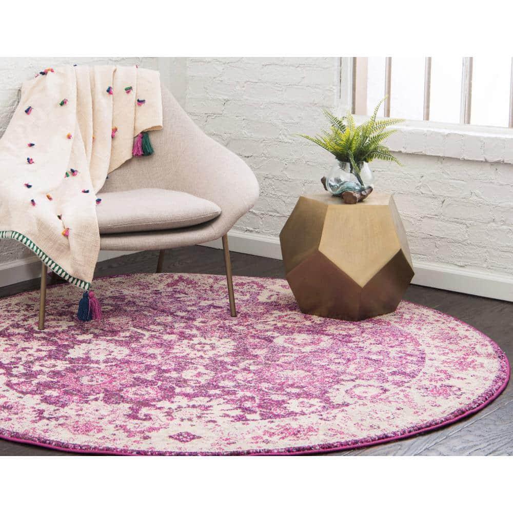 Unique Loom Penrose Collection Area Rug - Krystle (6' 1" Round Purple/Ivory)
