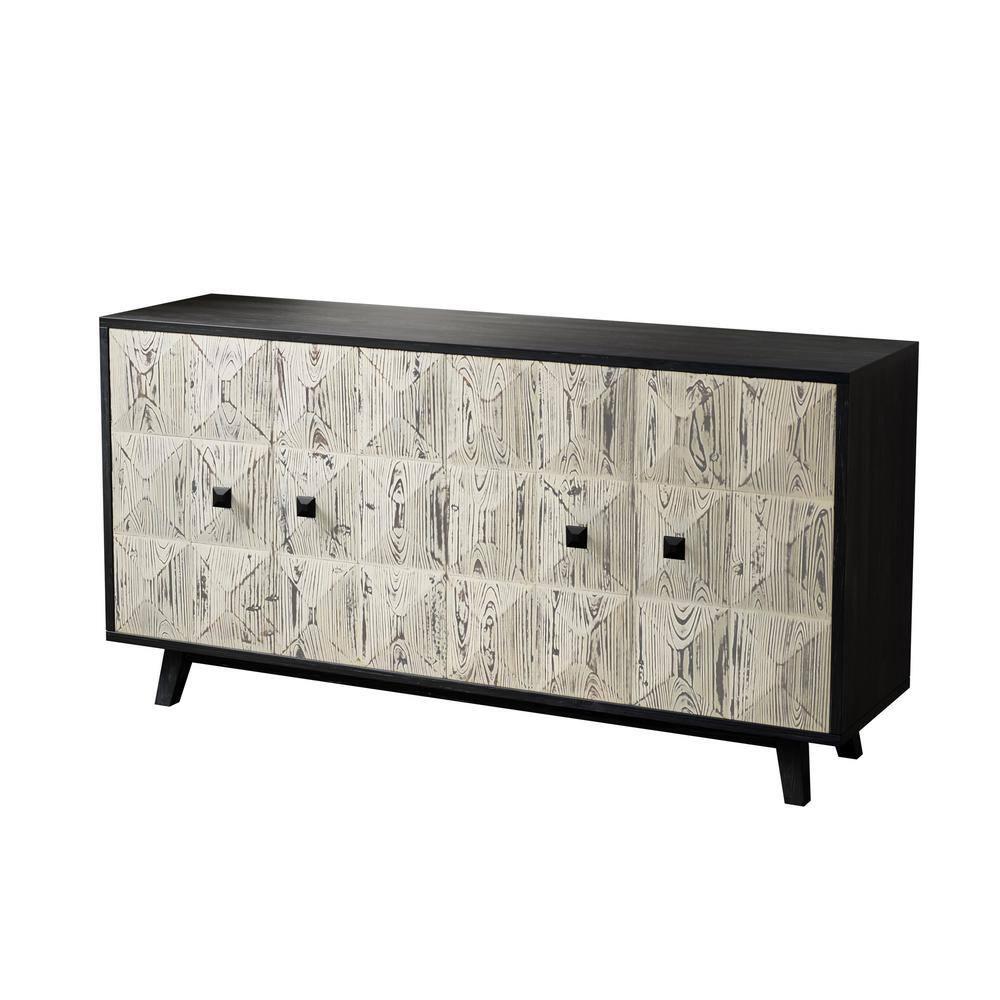 59.84 in. Black and White Elm Wood Vintage Sideboard Cabinet