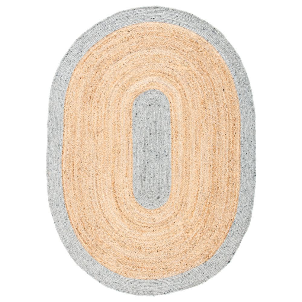 Braided BRD910 Hand Woven Indoor Area Rug - Grey/Natural - 6'x9' Oval - Safavieh