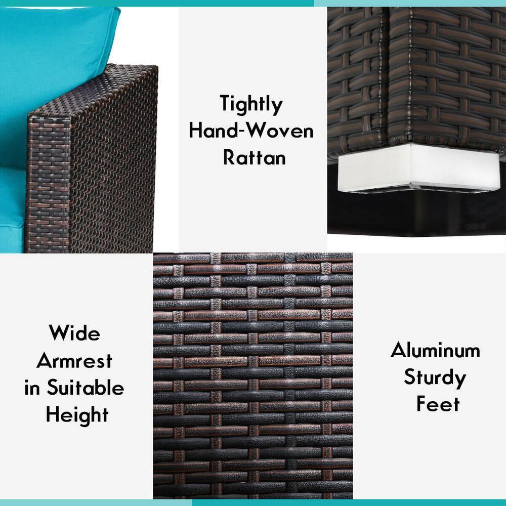 Costway 2PCS Patio Rattan Corner Sofa Sectional Furniture Blue Cushion