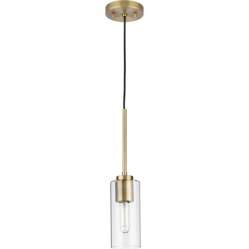 Progress Lighting Cofield 1-Light Pendant, Vintage Brass, Glass Shade