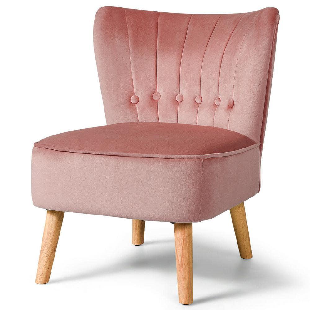 Costway Armless Accent Chair Modern Velvet Leisure Chair Single Upholstered Pink