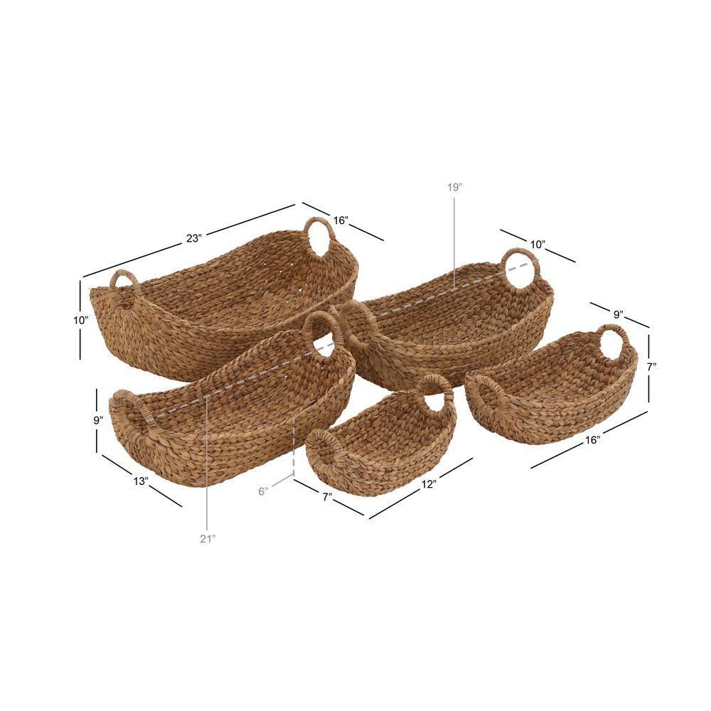 DecMode 23", 21", 19", 16", Brown Seagrass Handmade Storage Basket with Metal Handles, 5-Pieces
