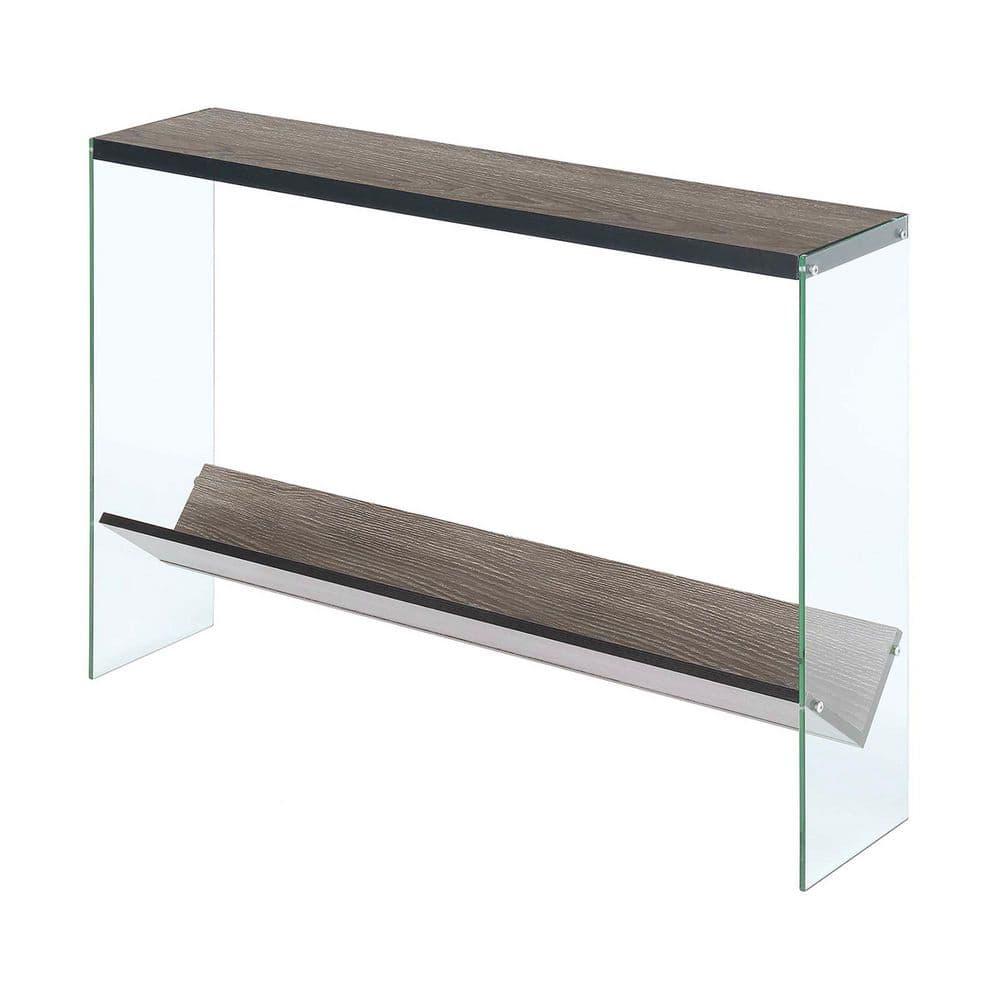 Convenience Concepts SoHo Glass V Console Table with Shelf, Weathered Gray/Glass