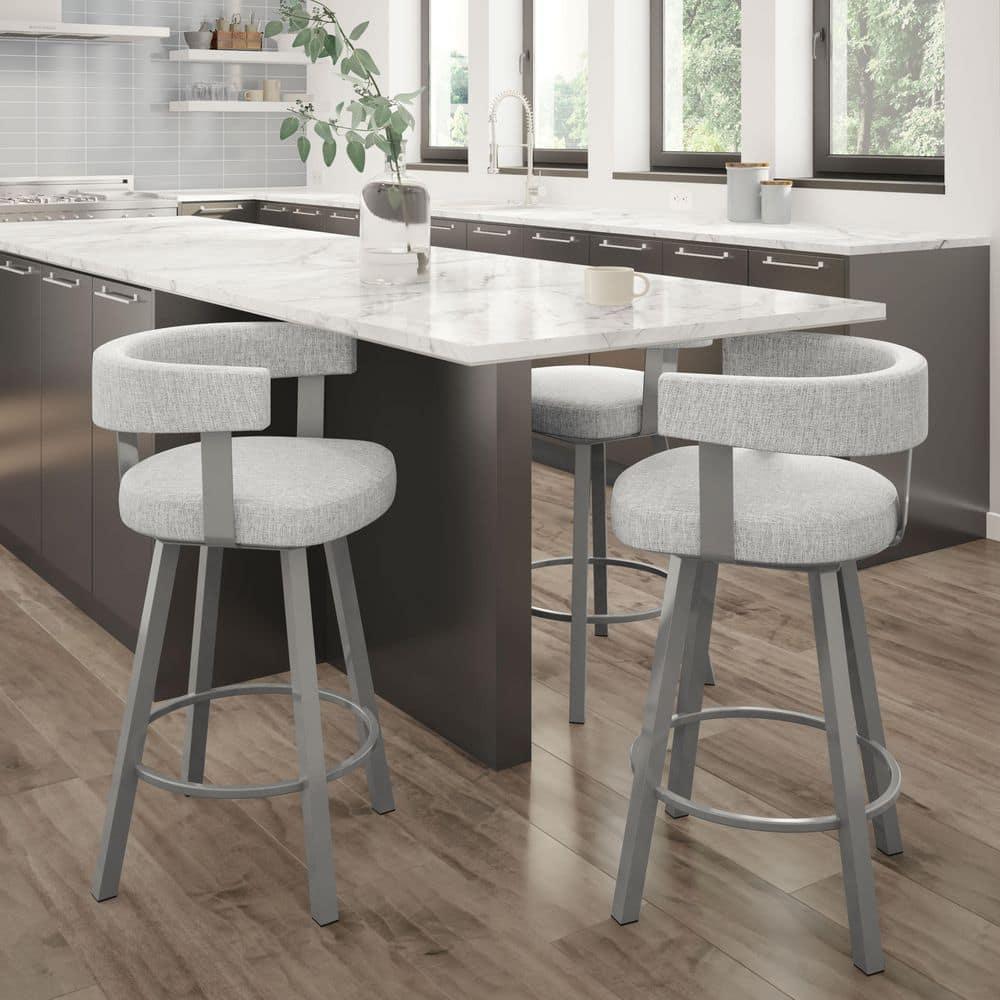 Amisco Parker 26 In. Swivel Counter Stool - Grey White Polyester / Metallic Grey Metal