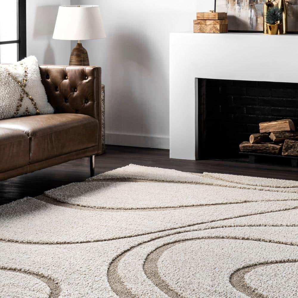 nuLOOM Krista Contemporary Swirls Shag Area Rug Beige/Brown 6' 7" x 9' Indoor