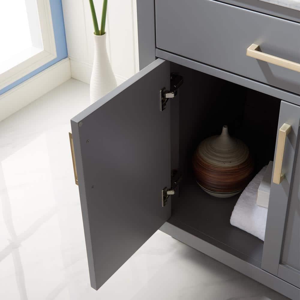 Ivy 30" Single Bathroom Vanity Set in Gray and Carrara White Marble Countertop without Mirror