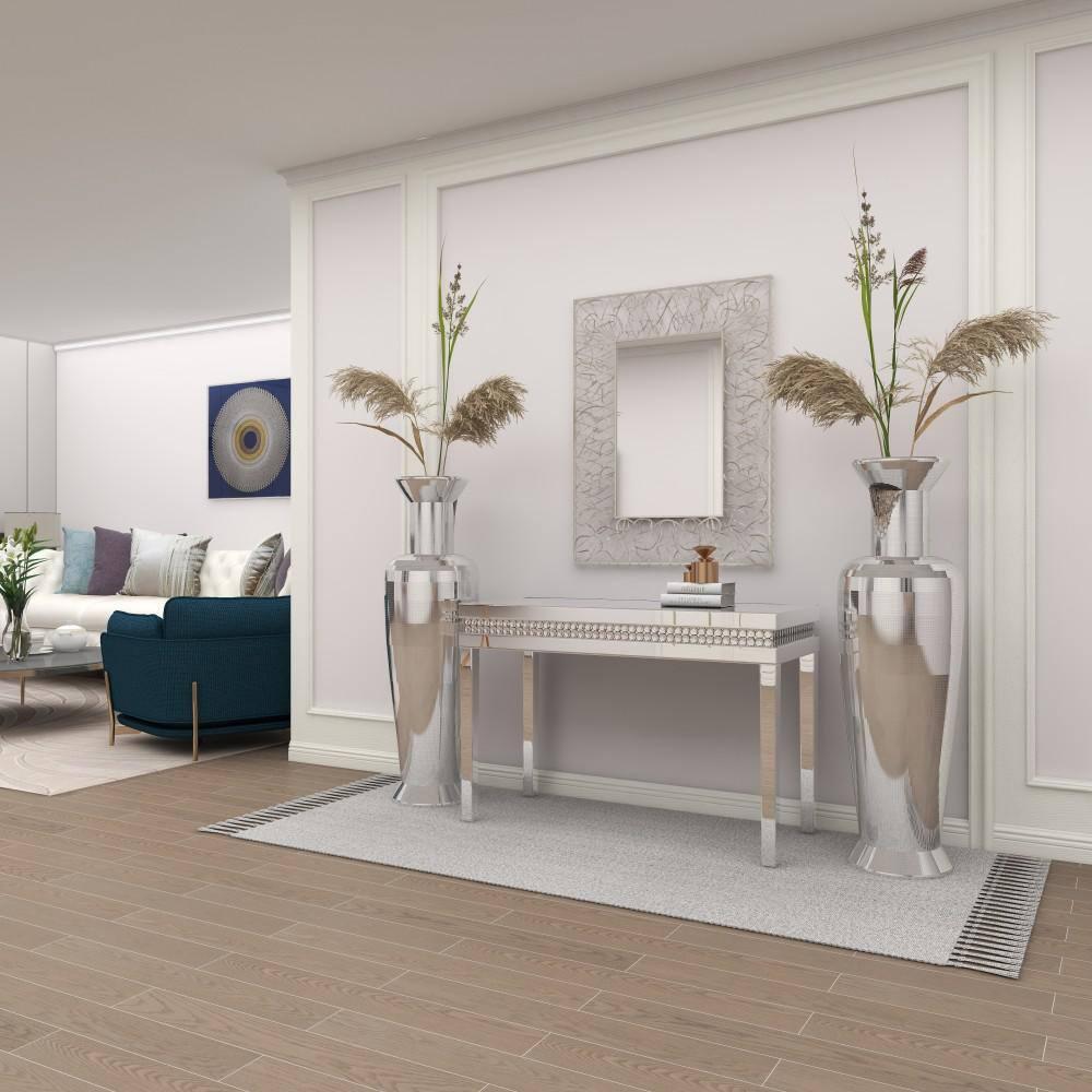 DecMode 47" x 32" Silver Glass Mirrored Console Table, 1-Piece