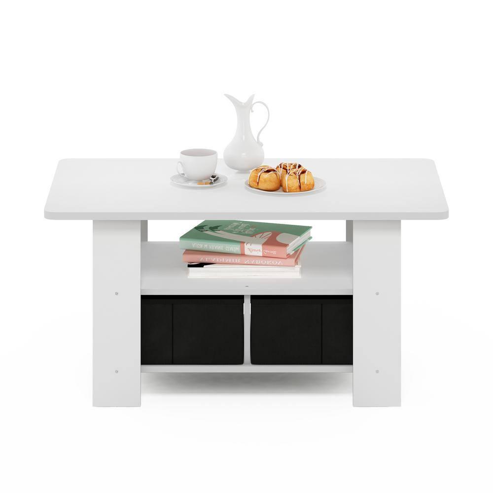 Furinno Andrey Coffee Table with Bin Drawer, White/Black