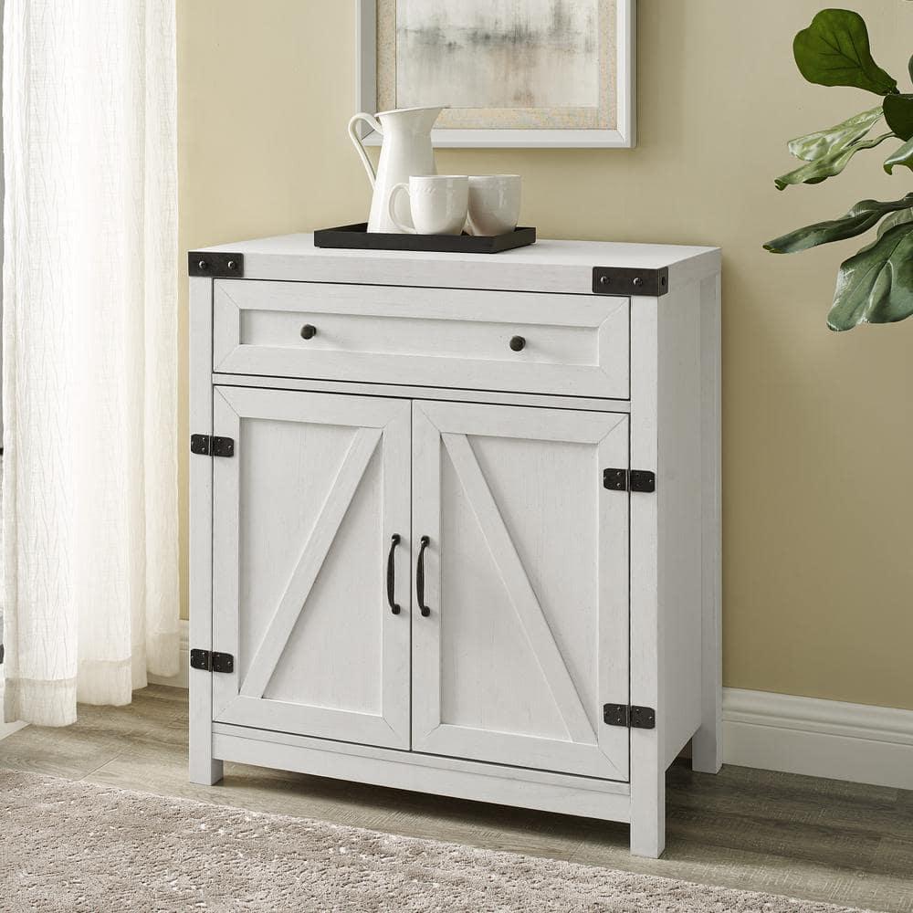Walker Edison Modern Farmhouse 2 Barn Door Accent Cabinet, Brushed White
