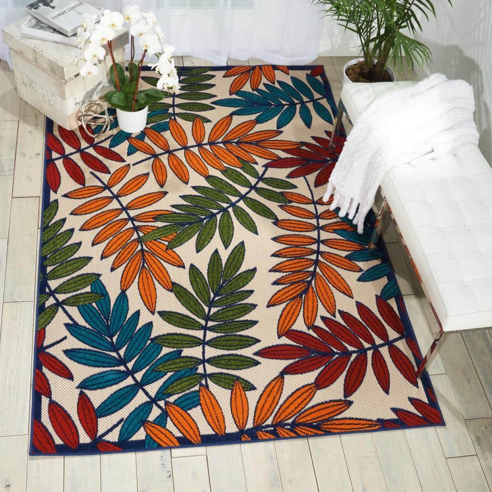 Nourison Aloha Floral Leaf Flatweave High-Low Indoor Outdoor Area Rug Multicolor 6' x 9'