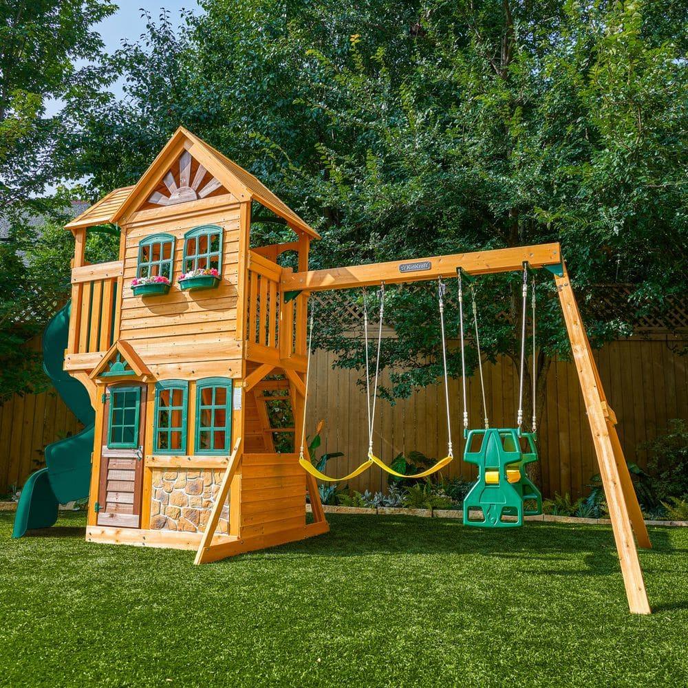 KidKraft KidKraft Boulder Station Wooden Swing Set / Playset with Tube Slide