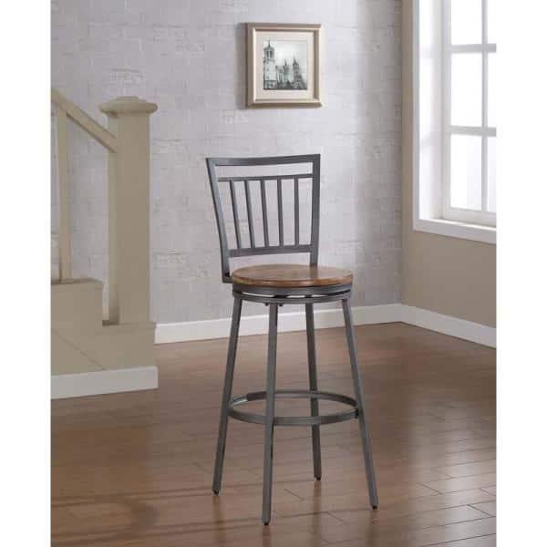 Stockton 25" Metal Swivel Stool - Slate Grey - Golden Oak Seat