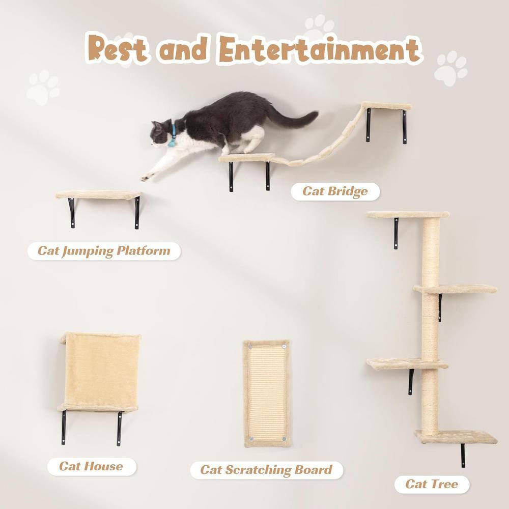 Resenkos Cat Tree,Kitten Condo Scratching Posts Kitty Play House, Multi-Level Cat Condo, Wooden cat running wheel