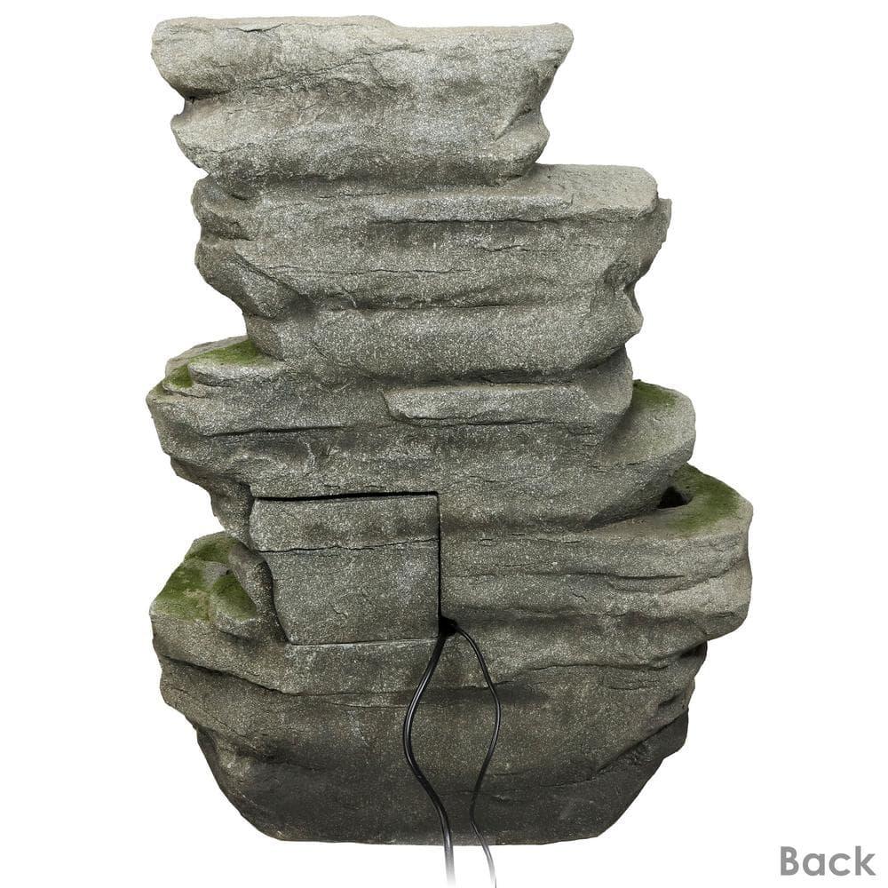 Sunnydaze 31"H Electric Polyresin and Fiberglass Lighted Cobblestone Waterfall Outdoor Water Fountain with LED Lights