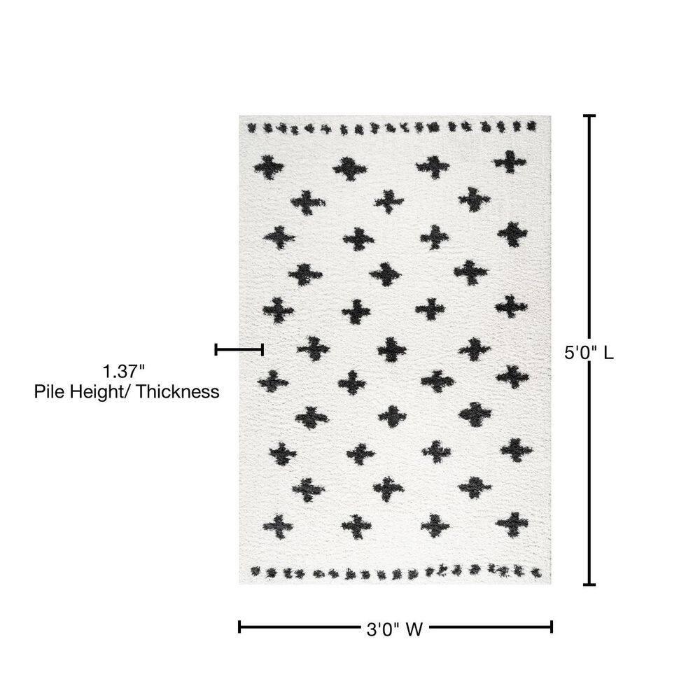 3'x5' Cristo Berber Geometric Shag Area Rug, White/Black - JONATHAN Y