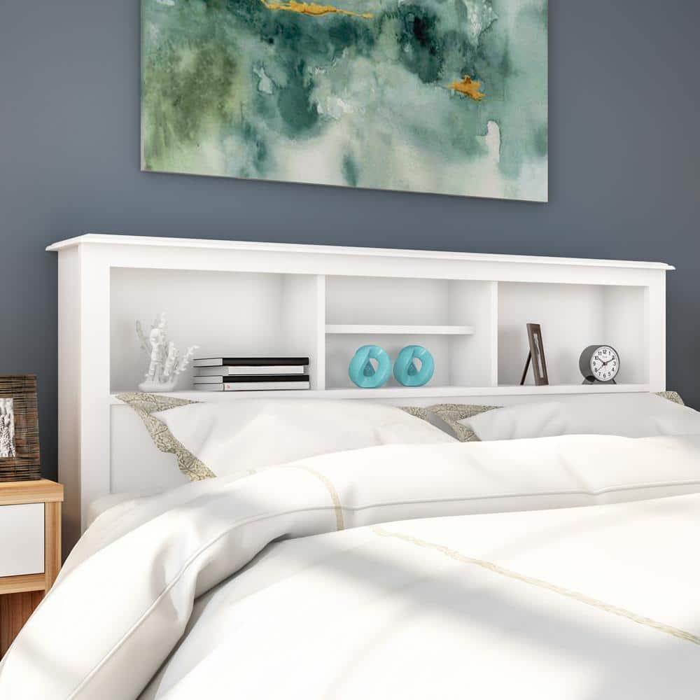 Prepac Monterey Headboard White (Full/Queen): Modern Storage Design, 3 Compartments, Adjustable Shelf