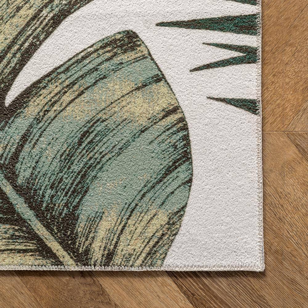 Nuloom Elen Pet Friendly Machine Washable Natural Leaves Area Rug, 4' x 6', Sage Green