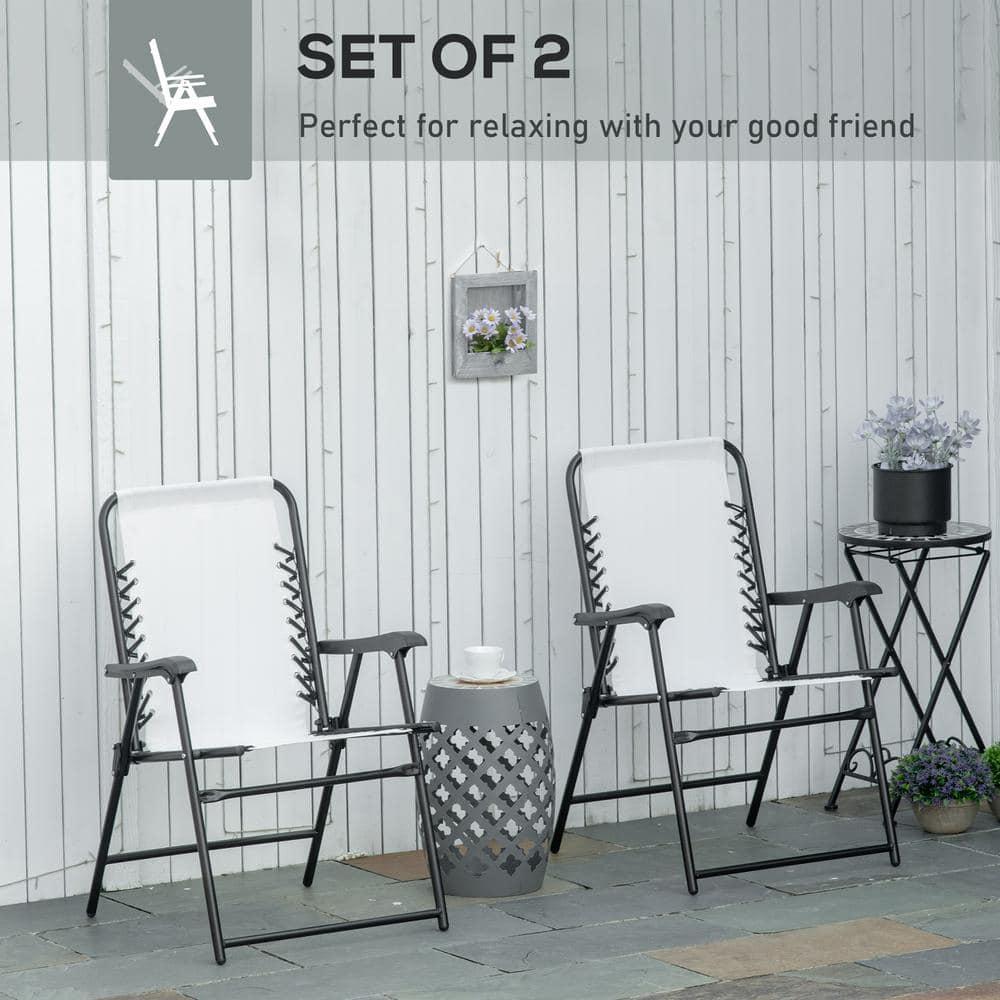 Set of 2 Cream White Steel Folding Outdoor Chairs with Armrests