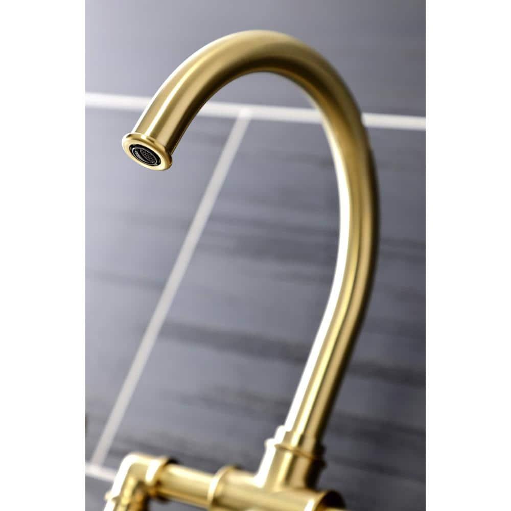 Kingston Brass Kingston Brass Two-Handle 4-Hole Deck Mount Industrial Style Bridge Kitchen Faucet with Brass Side Sprayer KS2333RX