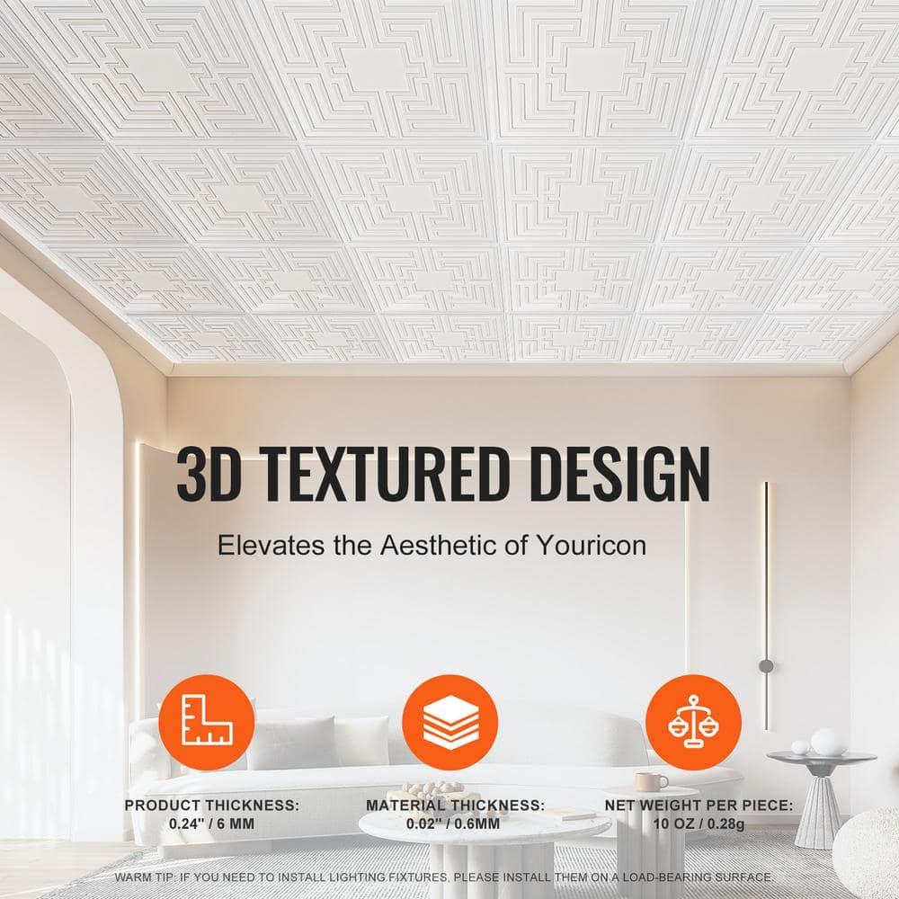 VEVOR Ceiling Tiles 12-Pack 24 x 24 in PVC Easy Installation White Echo Pattern (Set of 12)