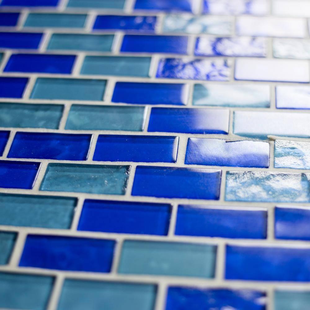 Landscape 1 in. x 2 in. Translucent Glass Plastic Face Mounted Brick Mosaic Designer Pool Tile