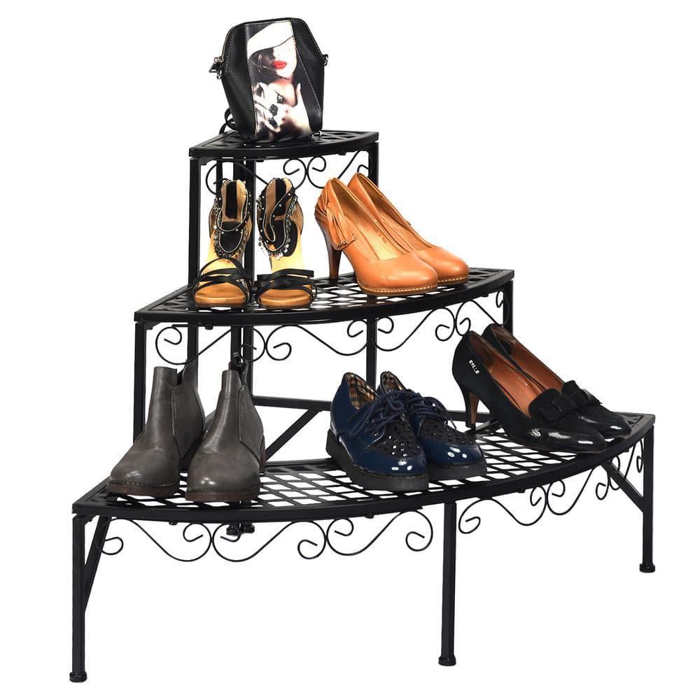 Spaco 3 Tier Metal Corner Plant Display Rack, Corner Shelf, Plant Stand, Black