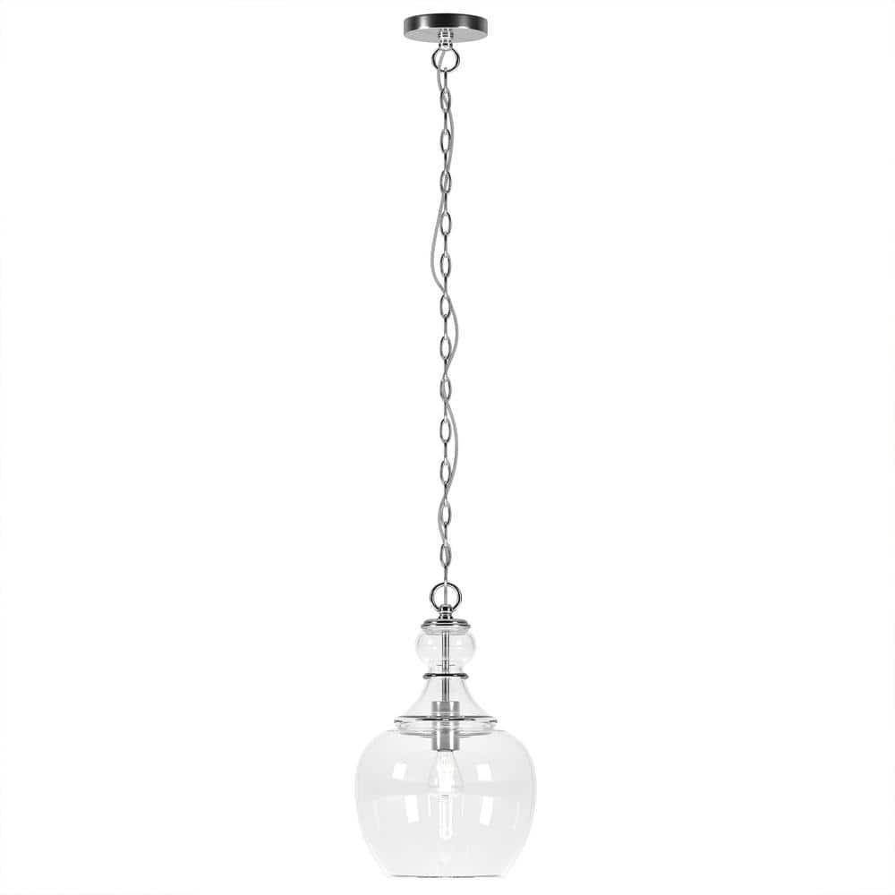 Evelyn&Zoe 11" Brushed Nickel Finish Metal/Glass Pendant