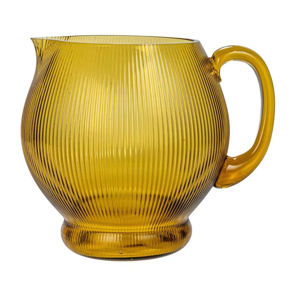 Creative Co-Op Round Ribbed Glass Pitcher, Amber