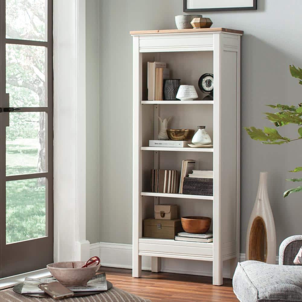 60" Savannah Tall Bookshelf Ivory with Natural Wood Top - Bolton Furniture
